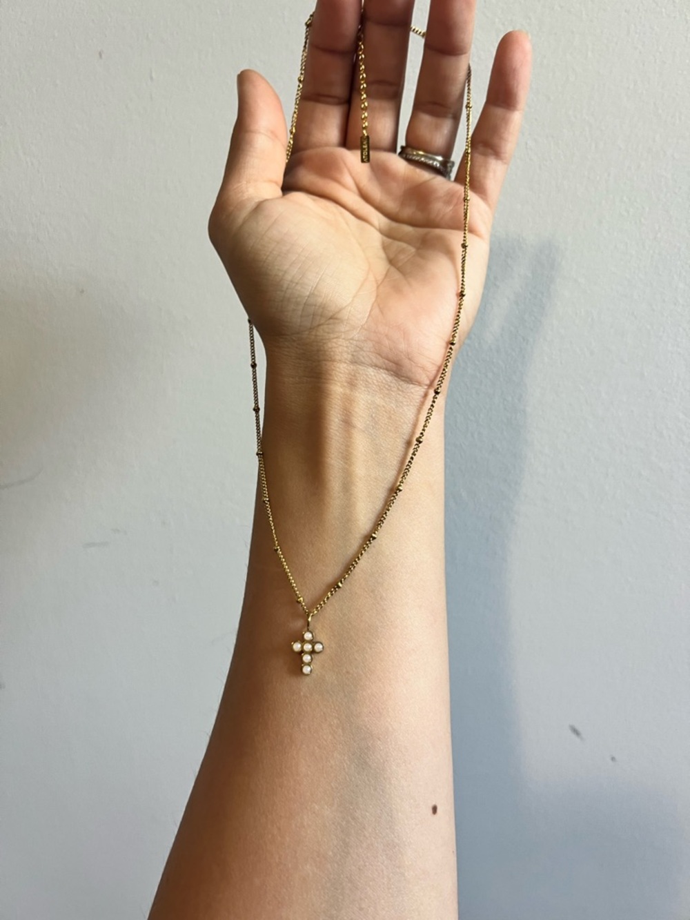 Delicate Gold Pearl Cross Necklace - Timeless Women’s Jewelry ATOLEA